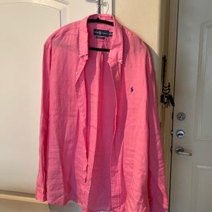 Pink linen Long Sleeves Polo